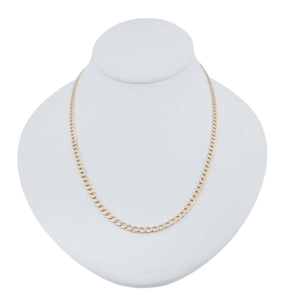 14K Yellow Gold Curb Hollow Flat Pave Chain 18'' x 3.5mm
