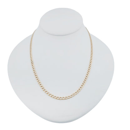 14K Yellow Gold Curb Hollow Flat Pave Chain 18'' x 3.5mm