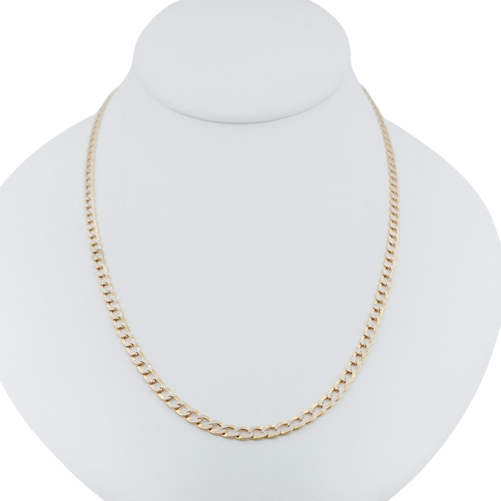 14K Yellow Gold Curb Hollow Flat Pave Chain 18'' x 3.5mm