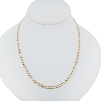 14K Yellow Gold Curb Hollow Flat Pave Chain 18'' x 3.5mm