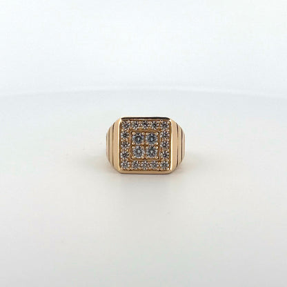 14K Yellow Gold Square With Stone Hollow Ring Size 10.5