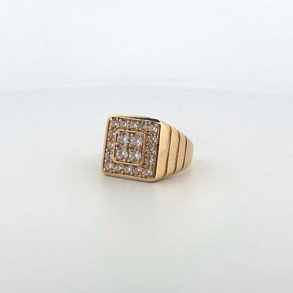 14K Yellow Gold Square With Stone Hollow Ring Size 10.5