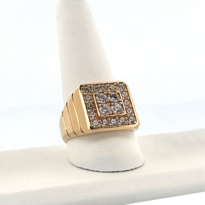 14K Yellow Gold Square With Stone Hollow Ring Size 10.5
