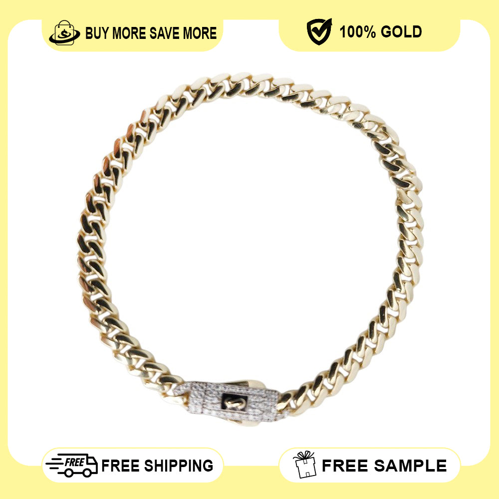 Original Classic 4.9gr Link With Stone lock Monaco Bracelet 10K 7 x 5 mm
