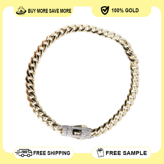 Original Classic 4.9gr Link With Stone lock Monaco Bracelet 10K 7 x 5 mm