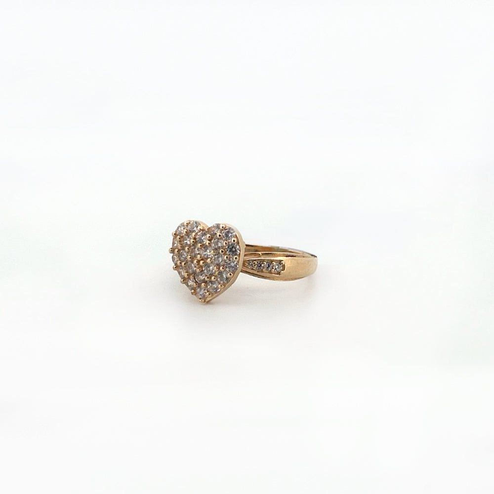 10K Yellow Gold Heart With Stone Ring Size 7.5