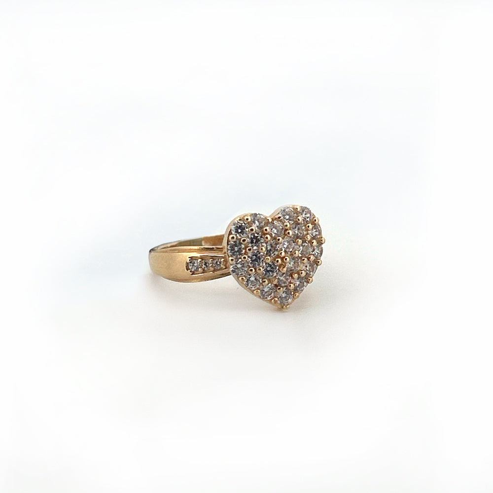 10K Yellow Gold Heart With Stone Ring Size 7.5