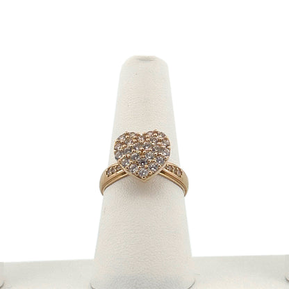 10K Yellow Gold Heart With Stone Ring Size 7.5