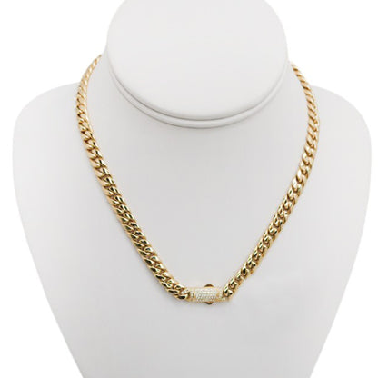 Cuban Link Generic With Stone Lock Monaco Style Chain 14K 16X7.5