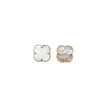 14K Yellow Gold Clover Stud White Earring