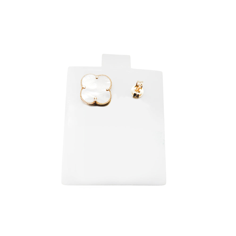 14K Yellow Gold Clover Stud White Earring