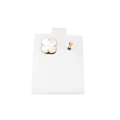 14K Yellow Gold Clover Stud White Earring