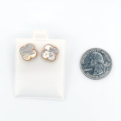 14K Yellow Gold Clover Stud White Earring