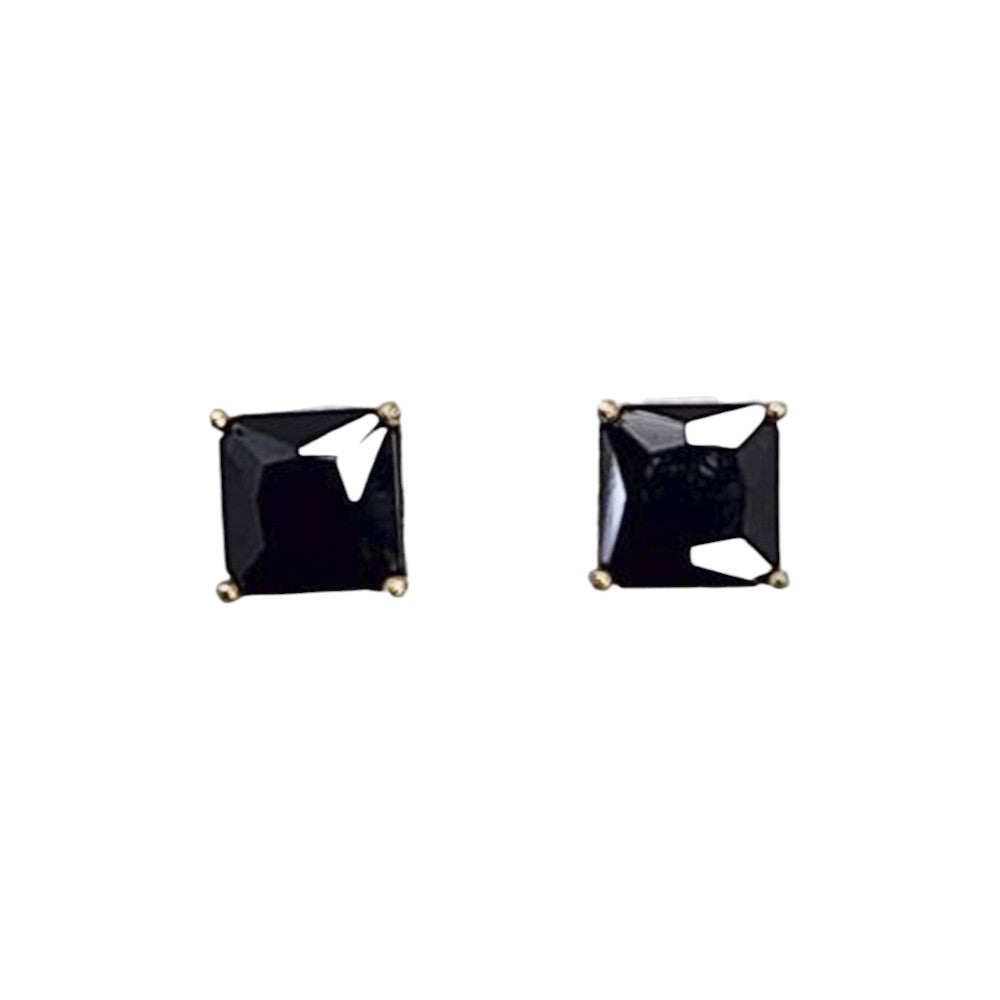 14K Gold Earrings Square Pushback Earring 8mm Black