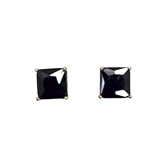 14K Gold Earrings Square Pushback Earring 8mm Black