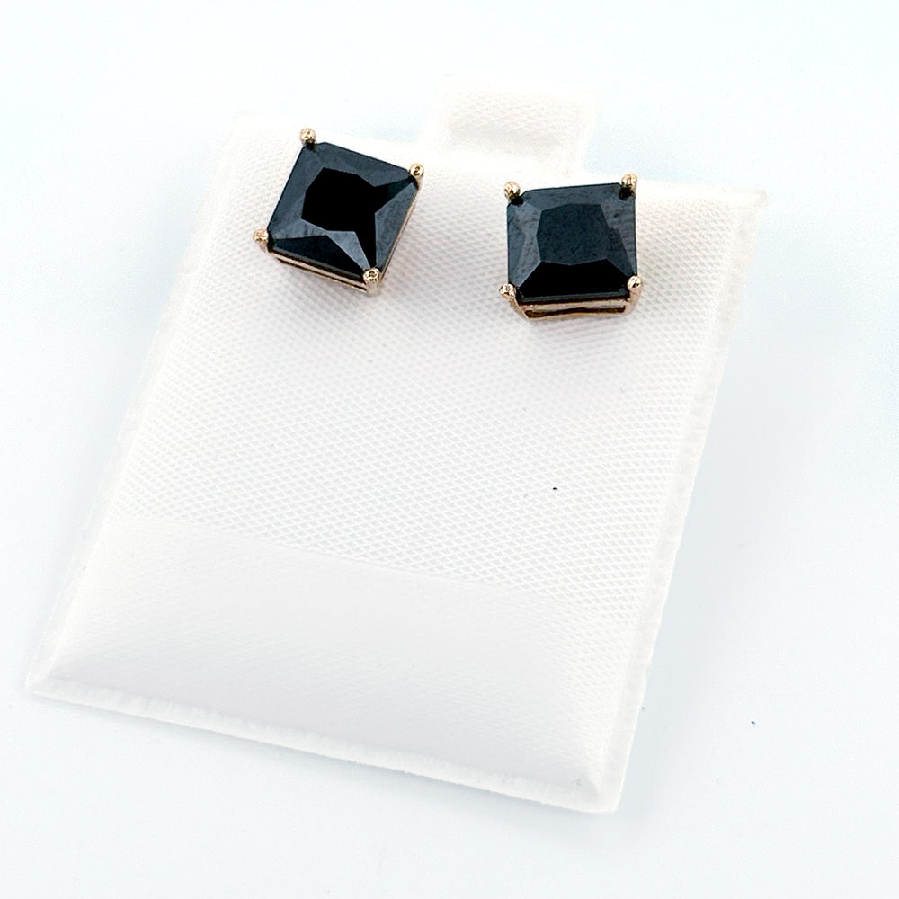 14K Gold Earrings Square Pushback Earring 8mm Black
