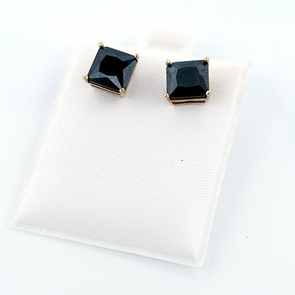14K Gold Earrings Square Pushback Earring 8mm Black