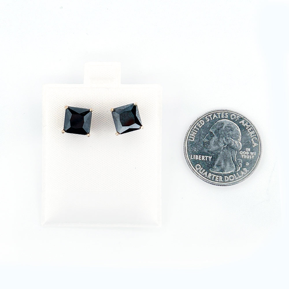 14K Gold Earrings Square Pushback Earring 8mm Black