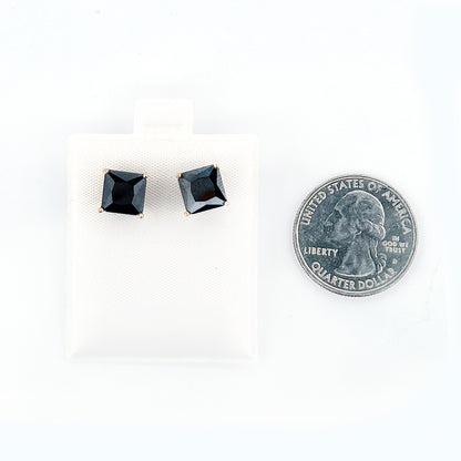 14K Gold Earrings Square Pushback Earring 8mm Black