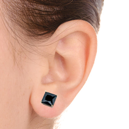 14K Gold Earrings Square Pushback Earring 8mm Black