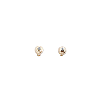 14K Gold Earrings Diamond Cut Gold Ball With Cz Center Screwback 3mm
