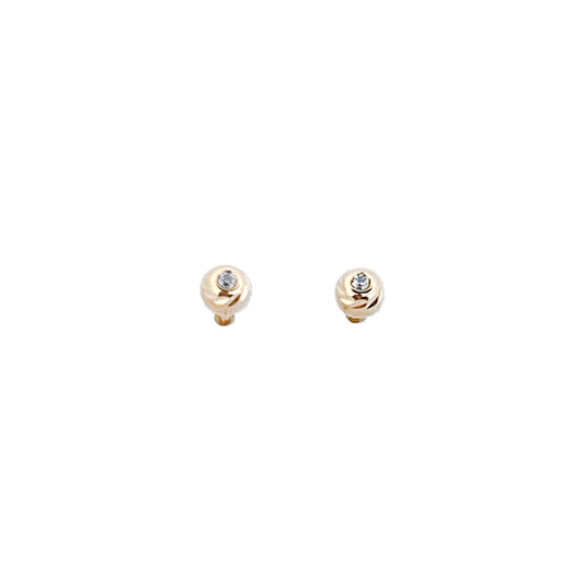 14K Gold Earrings Diamond Cut Gold Ball With Cz Center Screwback 3mm
