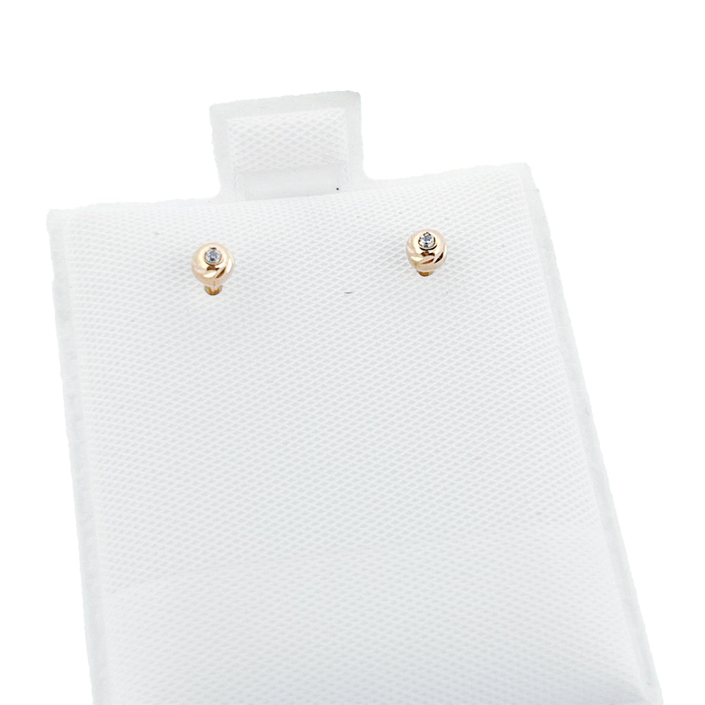 14K Gold Earrings Diamond Cut Gold Ball With Cz Center Screwback 3mm