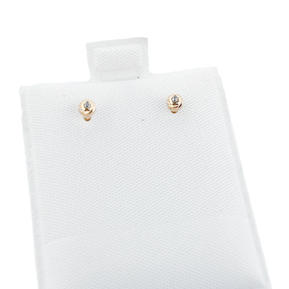 14K Gold Earrings Diamond Cut Gold Ball With Cz Center Screwback 3mm