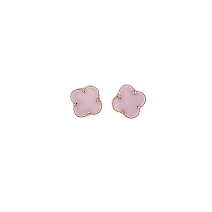 14K Yellow Gold Clover Stud Pink Earring