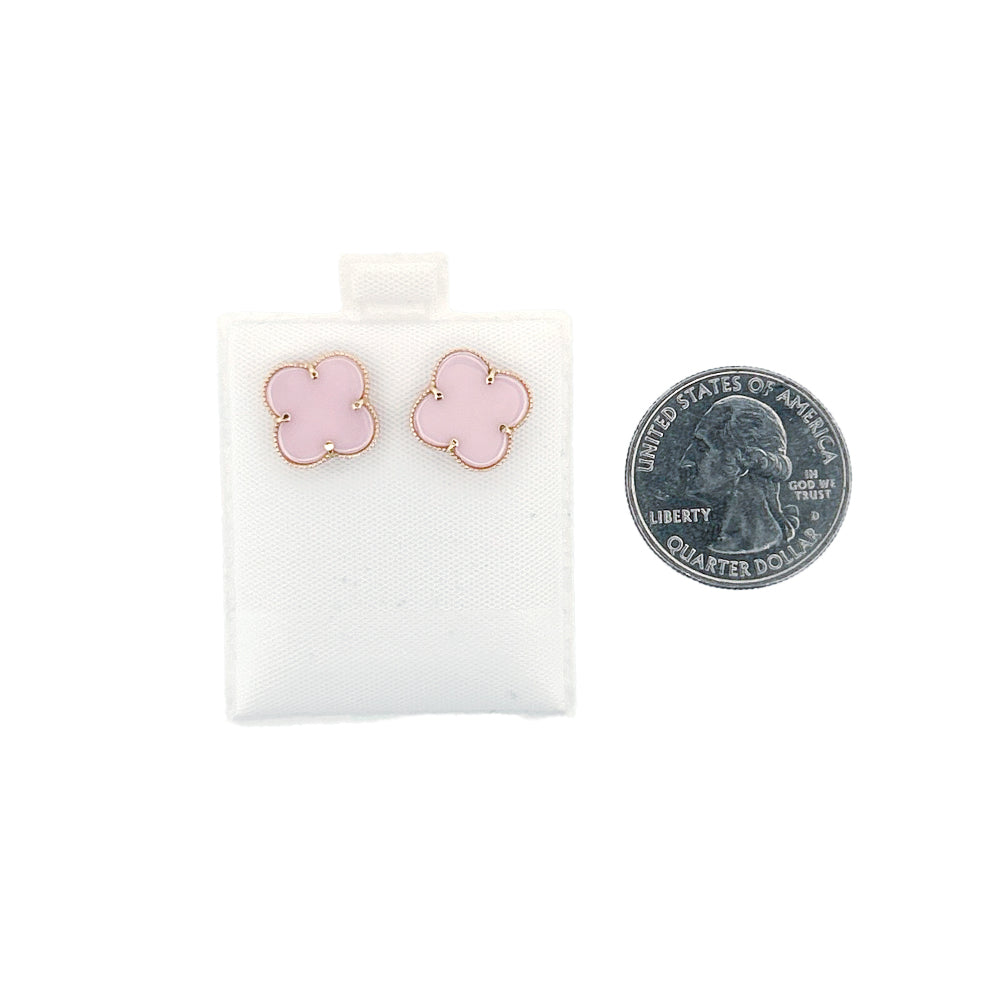 14K Yellow Gold Clover Stud Pink Earring