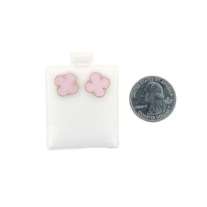 14K Yellow Gold Clover Stud Pink Earring