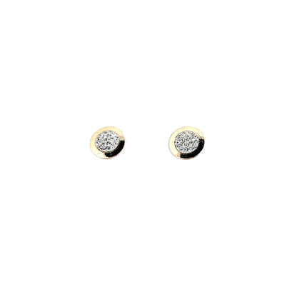 14K Gold Earrings Crystal Round Thick Bezel Screwback Small