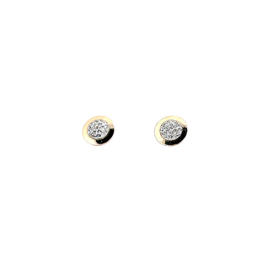 14K Gold Earrings Crystal Round Thick Bezel Screwback Small