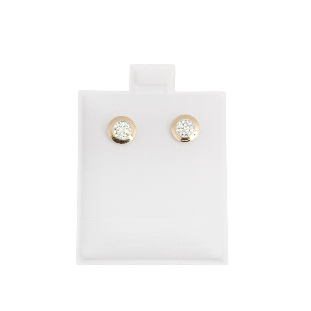 14K Gold Earrings Crystal Round Thick Bezel Screwback Small