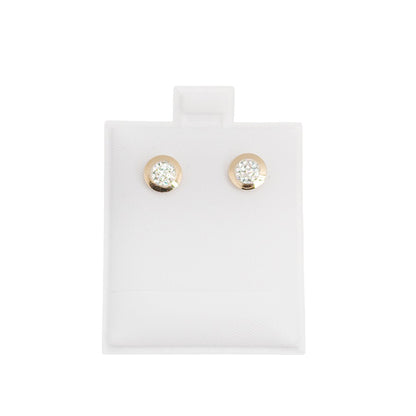 14K Gold Earrings Crystal Round Thick Bezel Screwback Small