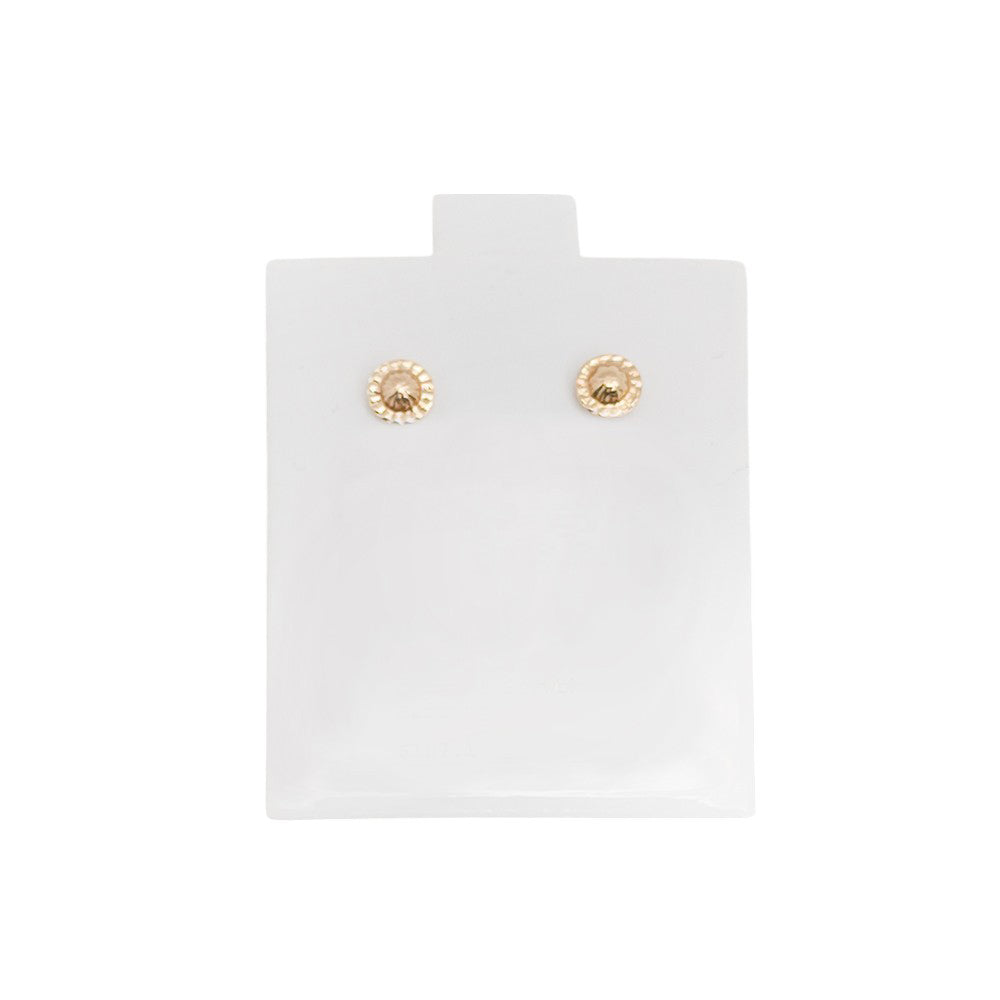 14K Gold Earrings Crystal Round Thick Bezel Screwback Small