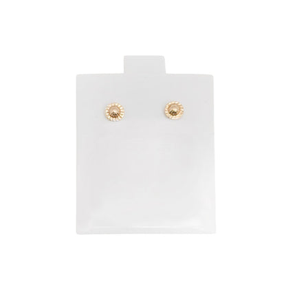 14K Gold Earrings Crystal Round Thick Bezel Screwback Small
