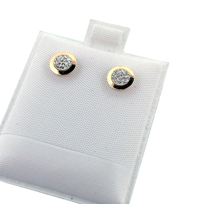 14K Gold Earrings Crystal Round Thick Bezel Screwback Small