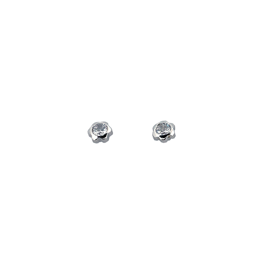 14K Gold Earring Flower Bezel Round Screwback 4mm