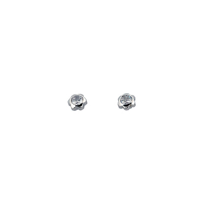 14K Gold Earring Flower Bezel Round Screwback 4mm