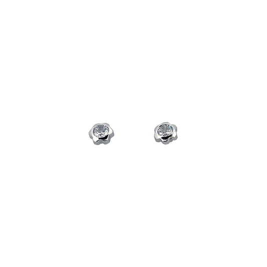 14K Gold Earring Flower Bezel Round Screwback 4mm