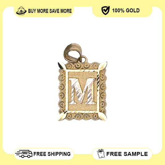 10K Yellow Gold Letter Two Tone M Frame Pendant Size 0.5