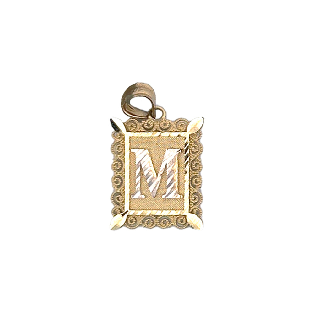 10K Yellow Gold Letter Two Tone M Frame Pendant Size 0.5