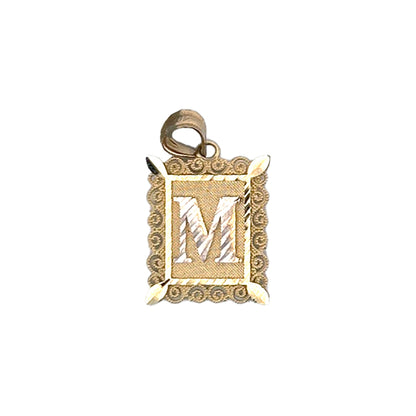 10K Yellow Gold Letter Two Tone M Frame Pendant Size 0.5