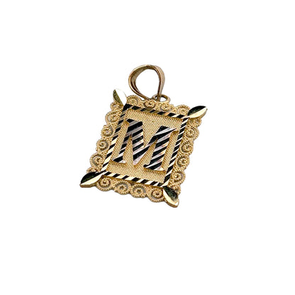 10K Yellow Gold Letter Two Tone M Frame Pendant Size 0.5
