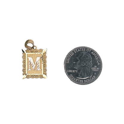 10K Yellow Gold Letter Two Tone M Frame Pendant Size 0.5