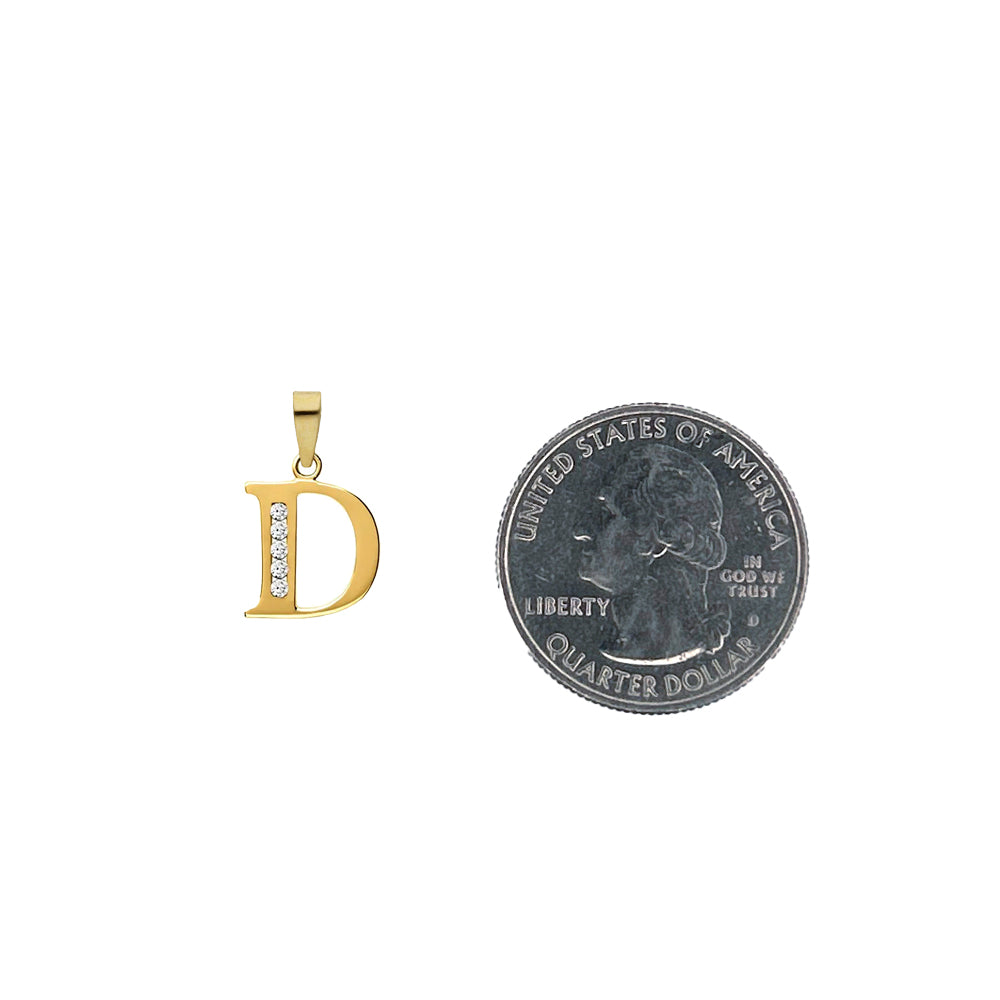 14K Yellow Gold Letter D Stone Pendant Necklace