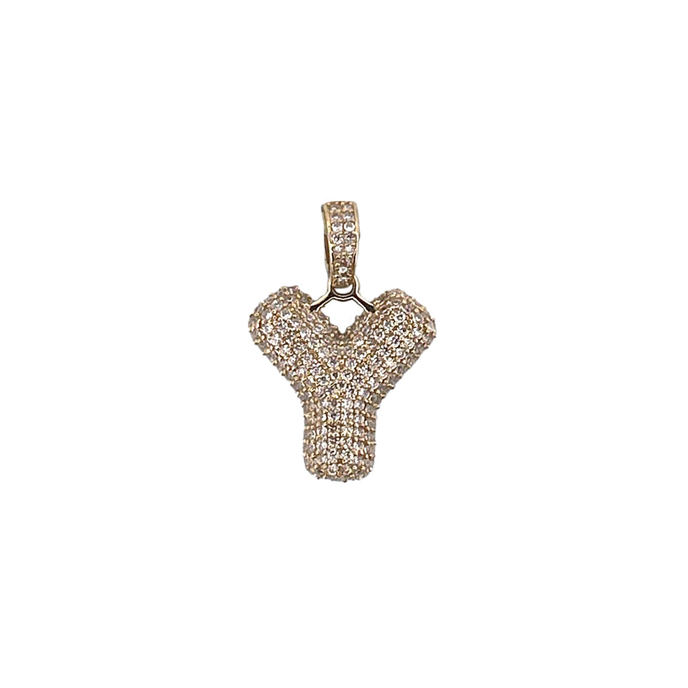 10K Yellow Gold Y Letter With Stone Pendant Size 0.5