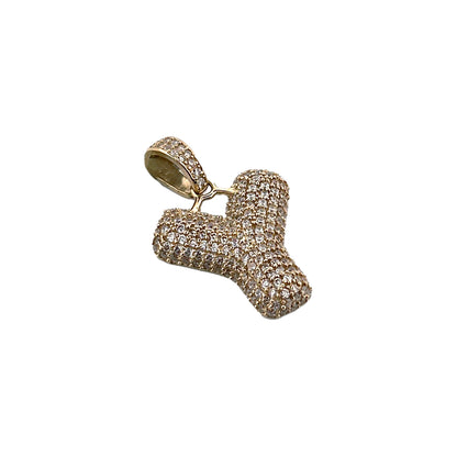 10K Yellow Gold Y Letter With Stone Pendant Size 0.5