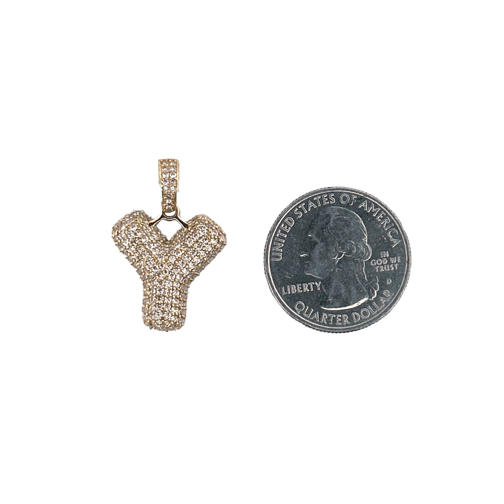 10K Yellow Gold Y Letter With Stone Pendant Size 0.5